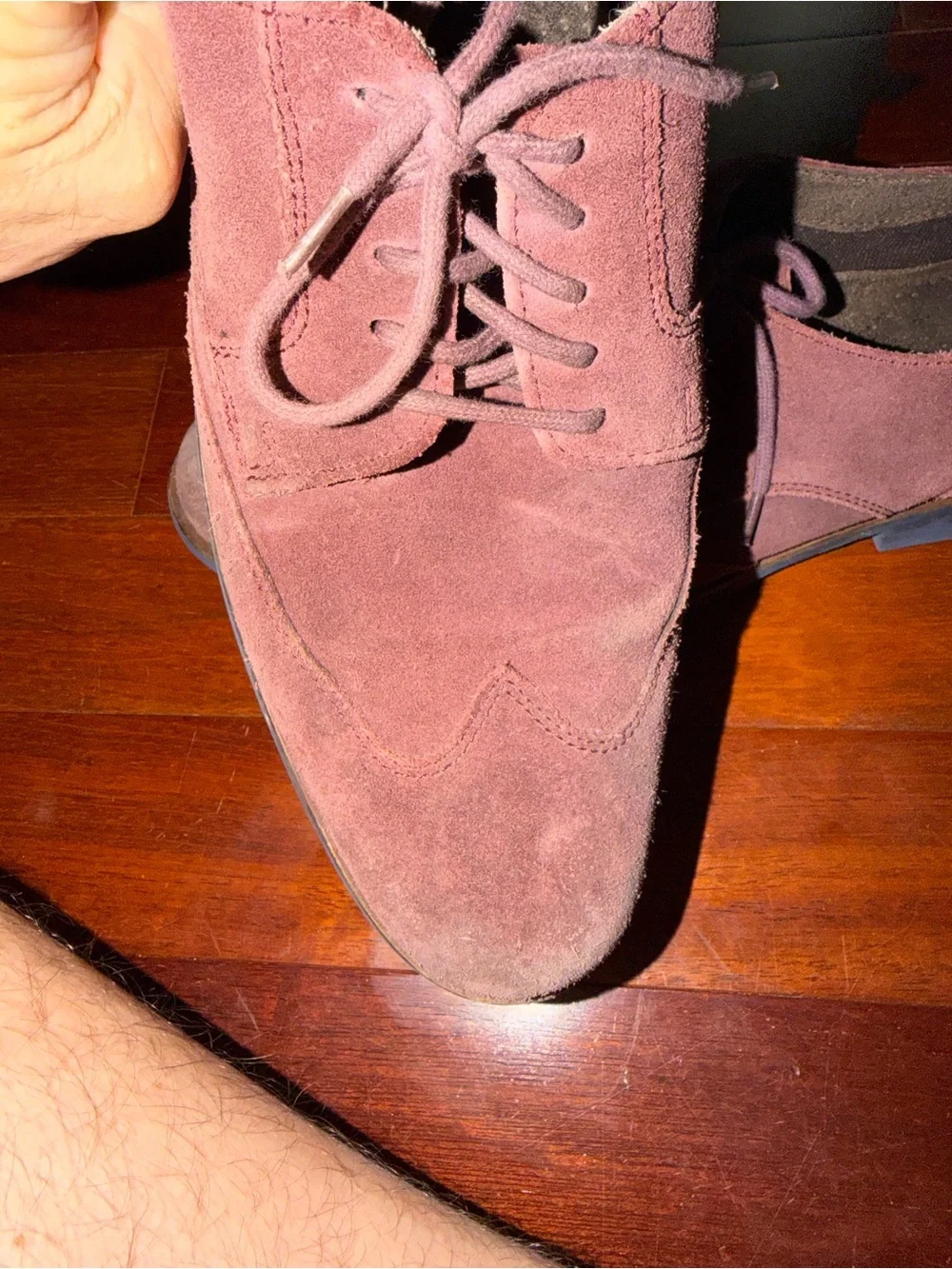 Cole Haan Men's Suede Wingtip Derby Shoes — Burgundy